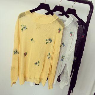 Embroidered Long-sleeve Knit Sweater