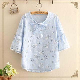 Floral Print Lace-hem Top