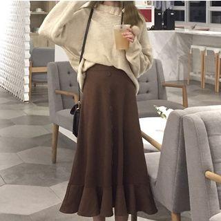 Flared Hem Midi A-line Skirt