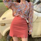 Floral Blouse / Mini A-line Skirt