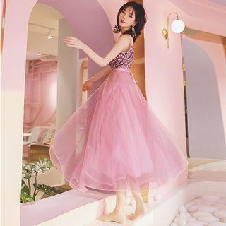 Set: Spaghetti Strap Top + Sheer A-line Maxi Skirt