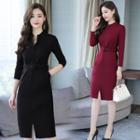 Long-sleeve Midi Straight-cut Dress