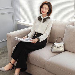 Set: Ruffle Blouse + Wide-leg Pants