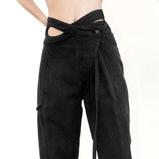 High Waist Asymmetrical Cutout Wide Leg Jeans