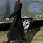 Mock Neck Long-sleeve Midi Knit Dress Black - One Size