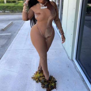 Plain Long Sleeve See-through Jumpsuit