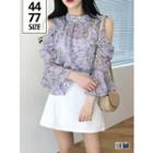 Cold-shoulder Ruffle-trim Floral Top