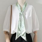 Puff-sleeve V-neck Shirt With Silk Scarf