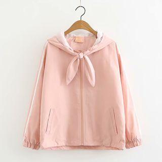 Tie-front Hooded Zip Jacket