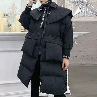 Capelet Padded Lettering Zip Long Coat Black - One Size