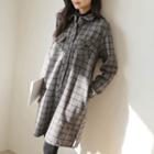 Half-placket Wool Blend Plaid Shirtdress