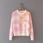 Patterned Sweater Pink & White & Tangerine - One Size