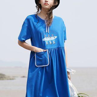 Short-sleeve Cartoon Print A-line Dress