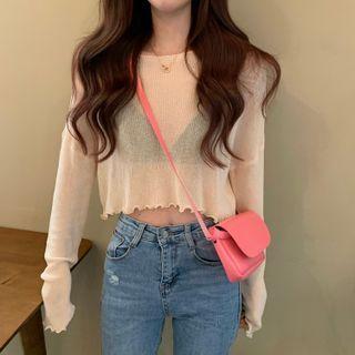 Wavy-trim Cropped Long-sleeve Top