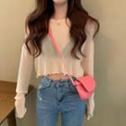 Wavy-trim Cropped Long-sleeve Top