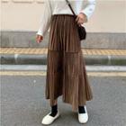 High-waist Plain Pleated A-line Maxi Skirt