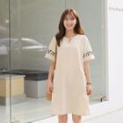 Pattern-sleeve Linen Blend Dress