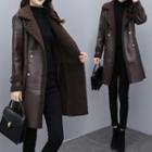 Faux Leather Fleece Panel Coat