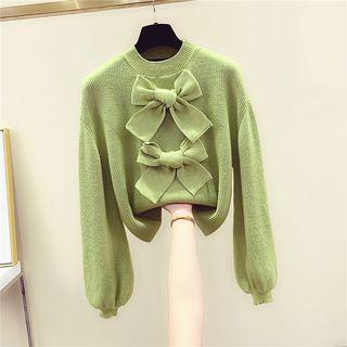 Bow-detail Puff-sleeve Sweater