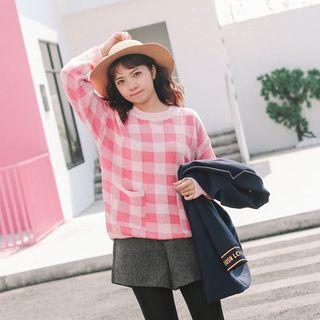Pocketed Plaid Sweater