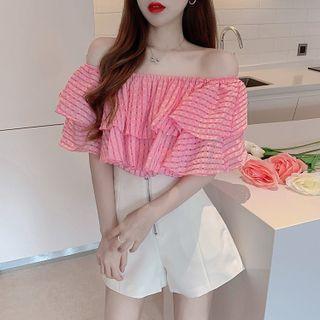 Elbow-sleeve Off-shoulder Blouse / High-waist Shorts