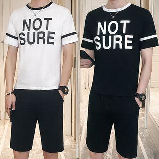 Set: Lettering Short-sleeve T-shirt + Drawstring Shorts
