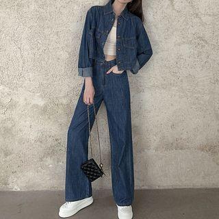 Cropped Denim Jacket / Wide-leg Jeans / Set