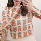 Flower Long-sleeve Top As Shown In Figure - One Size