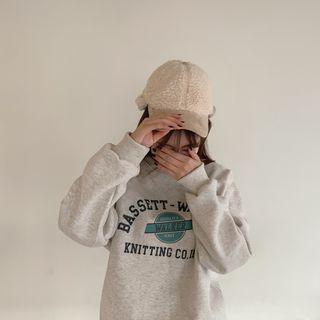 Varsity Letter Cotton Sweatshirt Light Beige - One Size