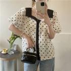 Short-sleeve Dotted Blouse Black Dotted - White - One Size