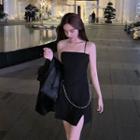 Chain Spaghetti Strap Slit Mini A-line Dress