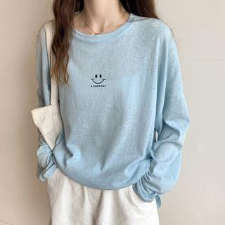 Long-sleeve Smile Face Print T-shirt