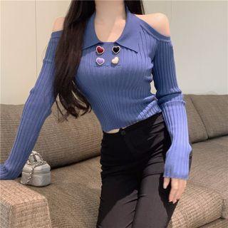 Cold-shoulder Collared Sweater