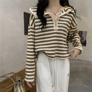 Half-zip Collared Striped Sweatshirt