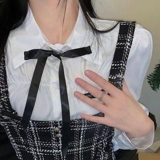 Bow-neck Shirred Blouse Blouse - White - One Size