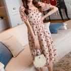 Rose Embroidered Short-sleeve A-line Dress
