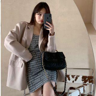 Plain Blazer / Lettering Strappy Sheath Dress
