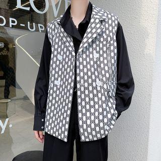 Double Breasted Lettering Vest