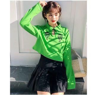 Embroidered Cropped Pullover Green - One Size