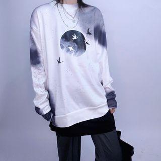 Crane Print Sweatshirt White - One Size