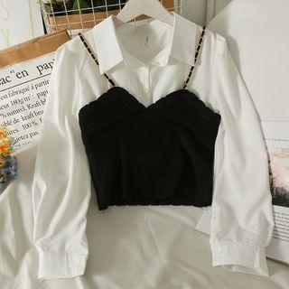 Mock Two-piece Slim-fit Blouse