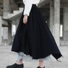 Frayed Hem Paneled A-line Maxi Skirt