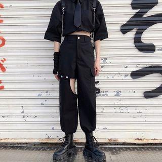 Cut-out Straight-cut Cargo Pants