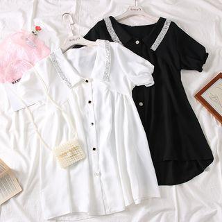 Glitter-trim Plain Shirtdress