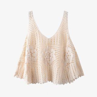 V-neck Crochet Tank Top Almond - One Size