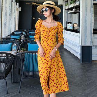 Square-neck Flower Print A-line Dress