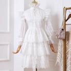 Lantern-sleeve Perforated Layered Dress