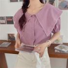 Puff-sleeve Wide-collar Buttoned Top