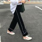 Plain Cropped Wide-leg Pants Black - One Size