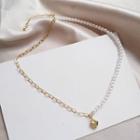 Heart Pendant Alloy Faux Pearl Necklace White - One Size